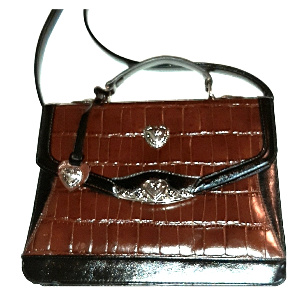 BRIGHTON VINTAGE BROWN & BLACK TOP HANDLE SATCHEL